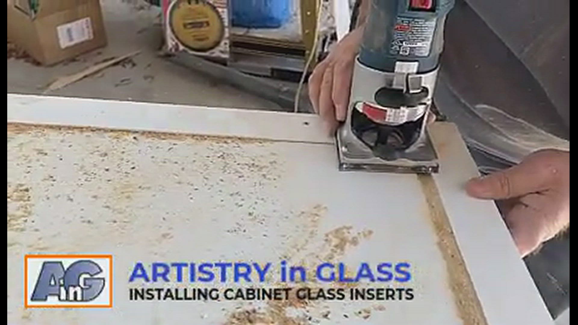 'Video thumbnail for How to remove the wood from your cabinet door and transform your kitchen with glass cabinet inserts'