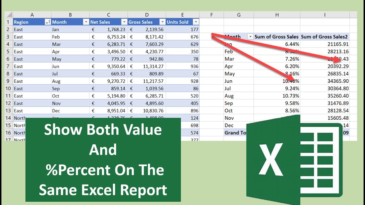 'Video thumbnail for Excel Tip. Show Value And Percent In Same Report- No Formulas!'