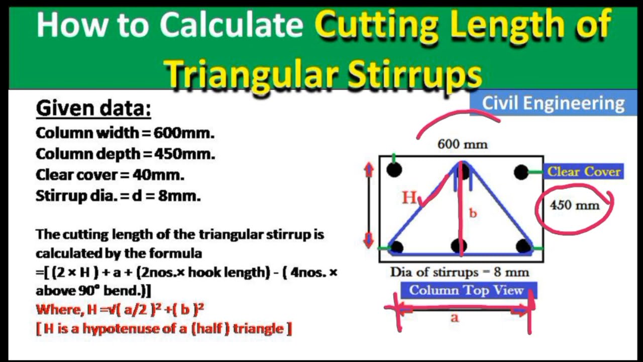 'Video thumbnail for How to Calculate Cutting Length of Triangular Stirrups | Bar bending schedule'