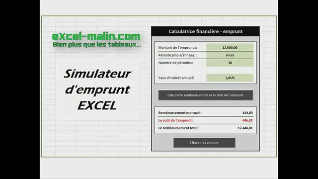 'Video thumbnail for Simulateur d'Emprunt pour Excel'