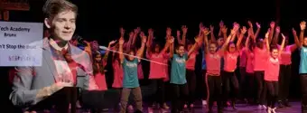 'Video thumbnail for Andrew Keenan-Bolger Helps NYC Kids Celebrate Theatre at the Broadway Junior Student Finale!'