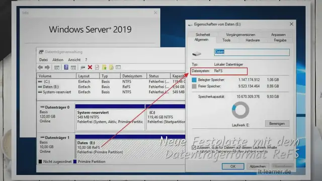 'Video thumbnail for Eine neue Festplatte im Windows Server 2019 mit dem Datenträgerformat ReFS erstellen'