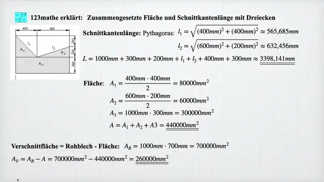 'Video thumbnail for Dreiecke: zusammengesetzte Fläche, Schnittkantenlänge '