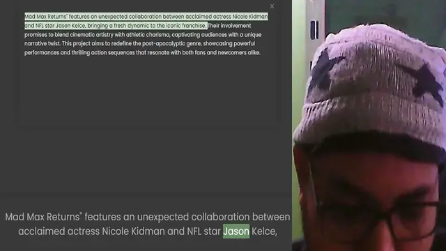 'Video thumbnail for Mad Max Returns features an unexpected collaboration between acclaimed actress Nicole Kidman and NFL star Jason Kelce, bringing a fresh dynamic to the iconic franchise. Their involvement promises to blend cinematic artistry with athletic'