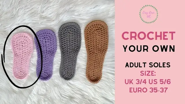 'Video thumbnail for How to Crochet Soles Adult Size UK 3-4, US 5-6, Euro 35-37'