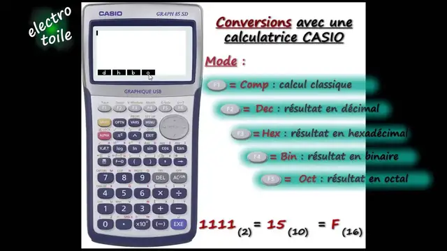 'Video thumbnail for Conversions binaire, hexadécimal, décimal avec calculatrice casio'
