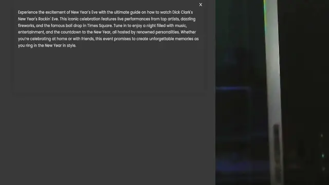 'Video thumbnail for Experience the excitement of New Year's Eve with the ultimate guide on how to watch Dick Clark's New Year's Rockin' Eve. This iconic celebration features live performances from top artists, dazzling fireworks, and the famous ball drop in'