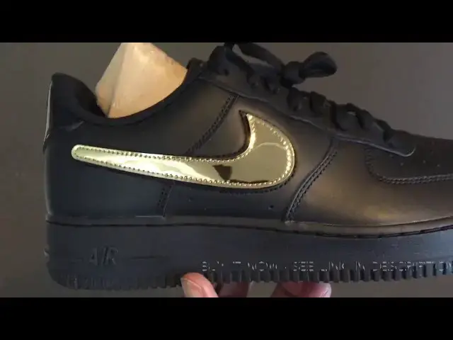 'Video thumbnail for Quick Look At The Air Force 1 Low Black Metallic Gold Removable Swoosh, Buy It Now'