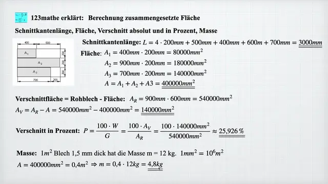 'Video thumbnail for Rechteck Fläche, Verschnitt, Schnittkantenlänge, Masse berechnen'