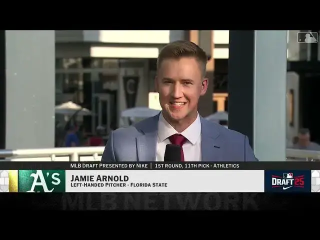 'Video thumbnail for Athletics Select Jamie Arnold with No. 11 Pick in 2025 MLB Draft!'