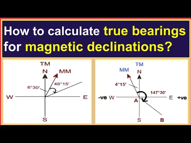 'Video thumbnail for How to calculate true bearings for magnetic declinations?/Magnetic declination in compass surveying.'