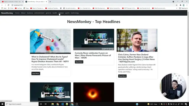 'Video thumbnail for Fetching News category wise in NewsMonkey React App _ Complete React Course in Hindi #31'