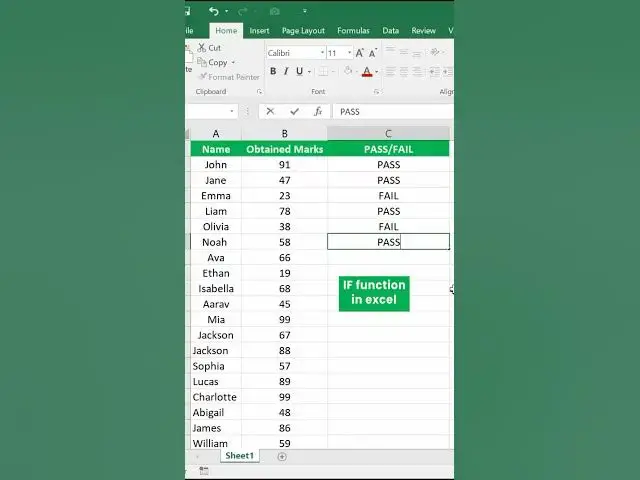 'Video thumbnail for Excel IF function trick ( In 20 seconds)| Pass/Fail #shorts #exceltricks'