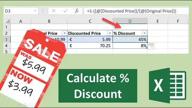'Video thumbnail for How to Calculate The Percentage Discount in Excel'