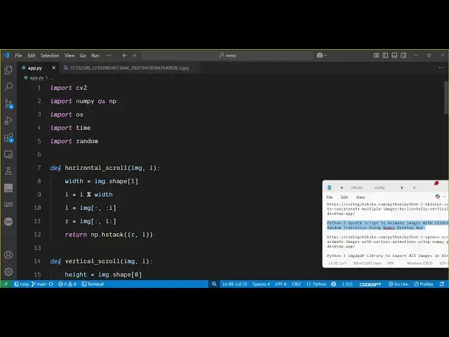 'Video thumbnail for Python 3 OpenCV Script to Animate Images With Slideshow & Random Transition Using Numpy Desktop App'