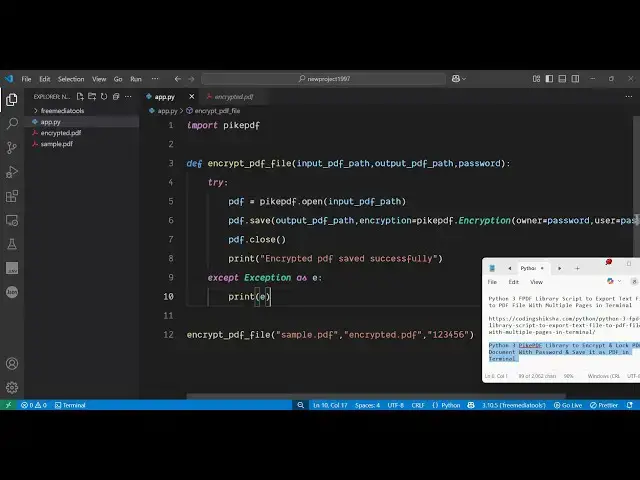 'Video thumbnail for Python 3 PikePDF Library to Encrypt & Lock PDF Document With Password & Save it as PDF in Terminal'