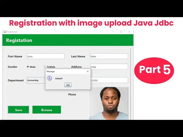 'Video thumbnail for Registration with image upload Java  Jdbc(Download Source code) | Part 5'
