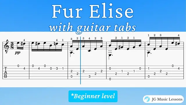 'Video thumbnail for Fur Elise - melody and finger style arrangement with guitar tabs'