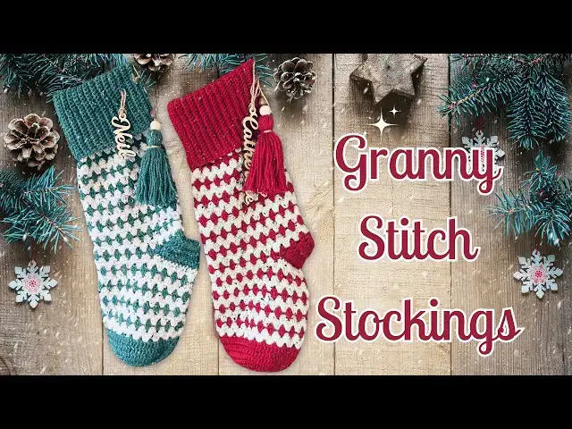 'Video thumbnail for How to Crochet Granny Stitch Christmas Stockings FAST'