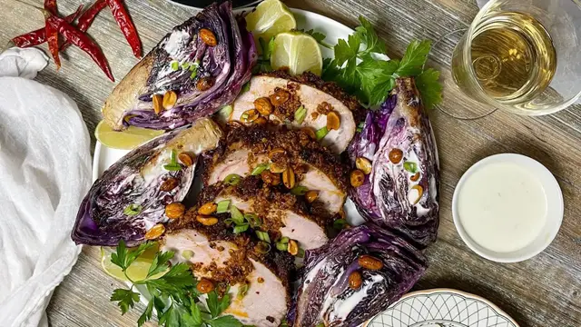'Video thumbnail for Super Spicy Pork Loin With Coconut Cabbage Slaw Recipe'