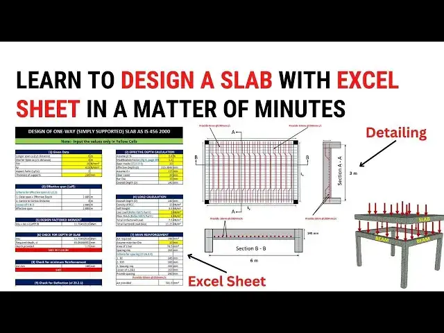 'Video thumbnail for Learn to design a slab in excel | Design of one way slab in excel as per IS 456 2000 | Civil Tutor'