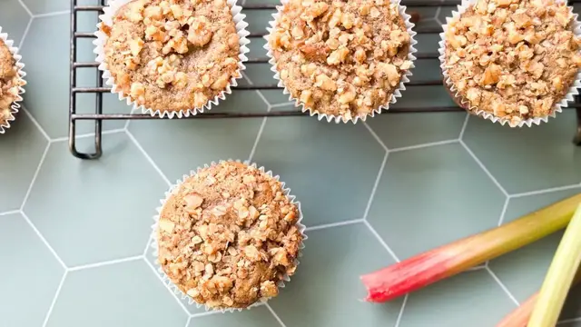 'Video thumbnail for Rhubarb And Cardamom Oat Muffins Recipe'