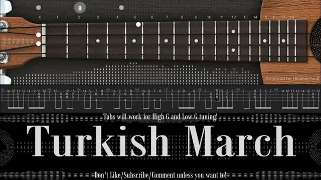 'Video thumbnail for "Turkish March" Fingerstyle Ukulele Tabs | Mozart Sonata 11 | Learn or Listen!'