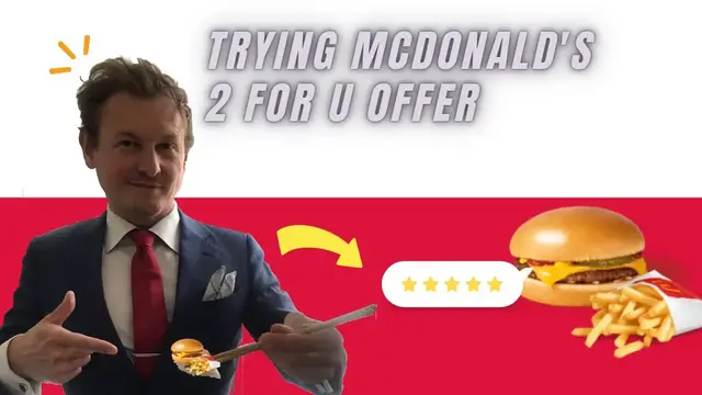'Video thumbnail for Tasting McDonald's '2 for U' Offer in Style: Suit Up for a Burger Feast at the Office!'