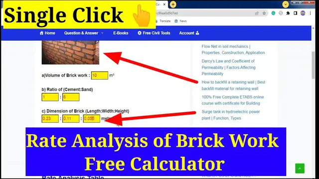 'Video thumbnail for How to Calculate Rate Analysis of Brick work in On click | Calculator | Civil Concept'