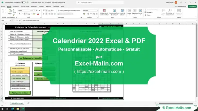 'Video thumbnail for Calendrier 2022 Excel et PDF - modifiable et gratuit'