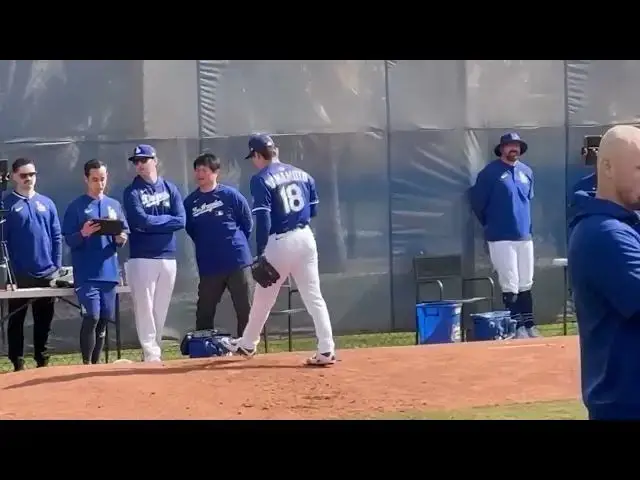 'Video thumbnail for Yoshinobu Yamamoto Throws Bullpen Session with Los Angeles Dodgers! (2025 MLB Spring Training)'