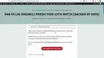 'Video thumbnail for PAN VS LIO DREAM11 PREDICTION 10TH MATCH Panthers XI VS Lions XI Dream11 Team'