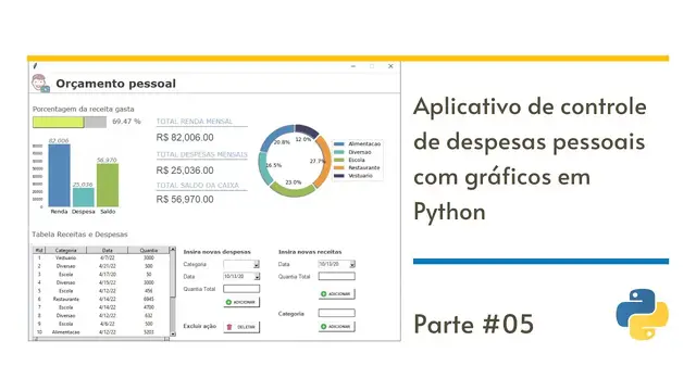 'Video thumbnail for Como criar aplicativo de controle de despesas pessoais com gráficos em Python | Parte #05'