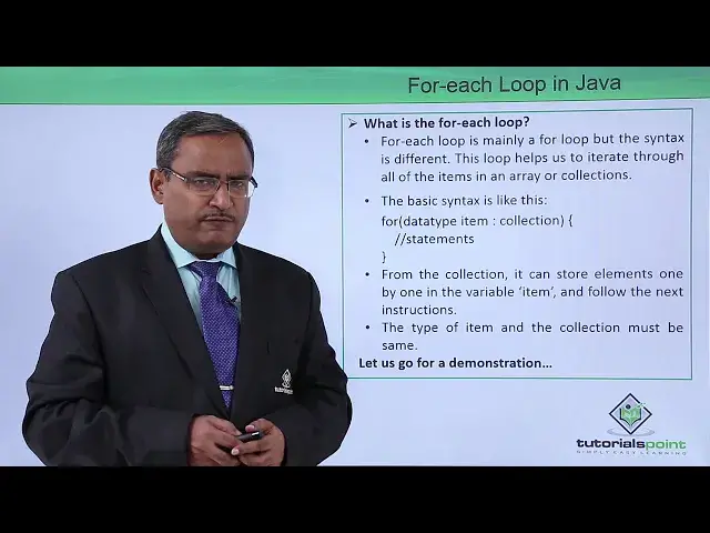 'Video thumbnail for Java Essentials - For each loop in java'