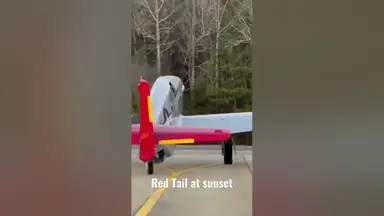 'Video thumbnail for CAF Red Tail Squadron P-51 Mustang landing at sunset, what else? #aviationhistory #avgeek #warbird'