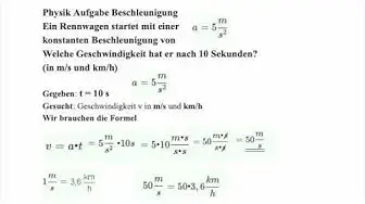 'Video thumbnail for Geschwindigkeit berechnen mit Beschleunigung und Zeit Physik Aufgabe Rennwagen'