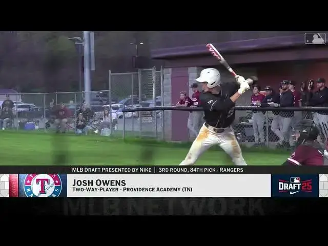 'Video thumbnail for Texas Rangers Select Josh Owens with No. 84 Pick in 2025 MLB Draft'