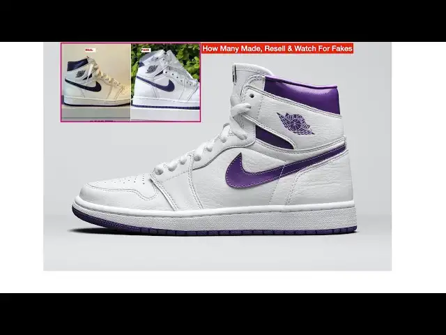 'Video thumbnail for Air Jordan 1 White Court Purple, How Many Made, Resell & Watch Out For Fakes'
