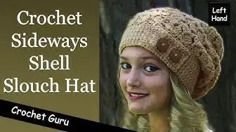 'Video thumbnail for Crochet Slouchy Hat Pattern - Sideways Shell Hat Pattern - (Left Hand)'