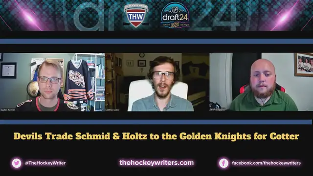 'Video thumbnail for NHL Trade Reaction - Devils Move Akira Schmid & Alexander Holtz to the Golden Knights for Paul Cotter'