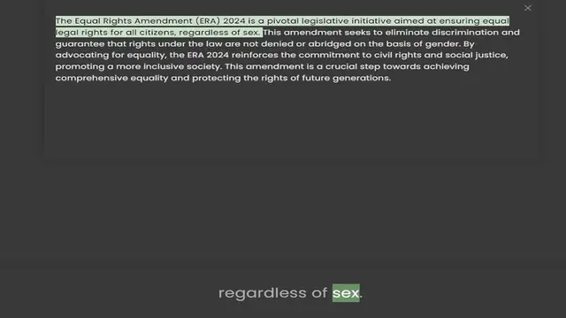 'Video thumbnail for The Equal Rights Amendment (ERA) 2024 is a pivotal legislative initiative aimed at ensuring equal legal rights for all citizens, regardless of sex. This amendment seeks to eliminate discrimination and guarantee that rights under the law a'