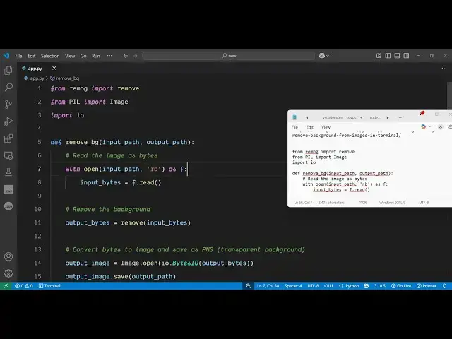 'Video thumbnail for Python 3 rembg Library to Remove Background From Images in Terminal'