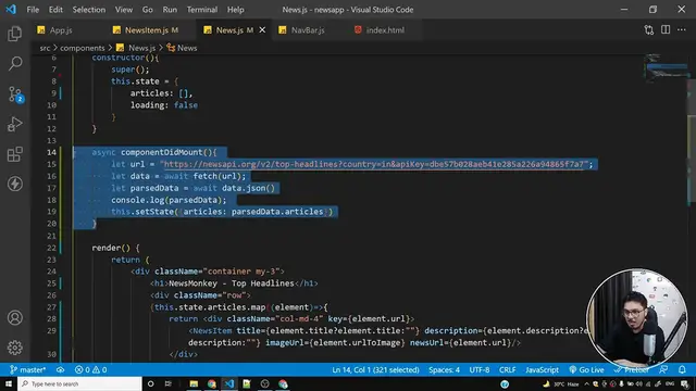 'Video thumbnail for Adding Previous & Next Buttons to populate NewsItems _ Complete React Course in Hindi #28'
