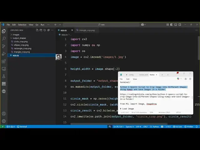 'Video thumbnail for Python 3 OpenCV Script to Crop Image into Different Shapes Using Numpy and Save Images in a Folder'