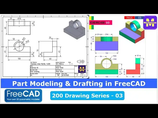 'Video thumbnail for Part Modeling & Drafting in FreeCAD 200-03 | FreeCAD Tutorial | 3D Modeling |  | Mechnexus |'