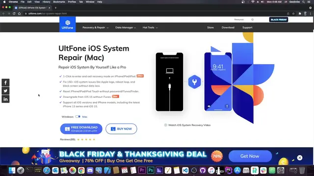 'Video thumbnail for iOS 15.1 / 15.0 / 14 - How to Fix iPhone/iPad Stuck in Bootloop or Recovery Mode Using UltFone'