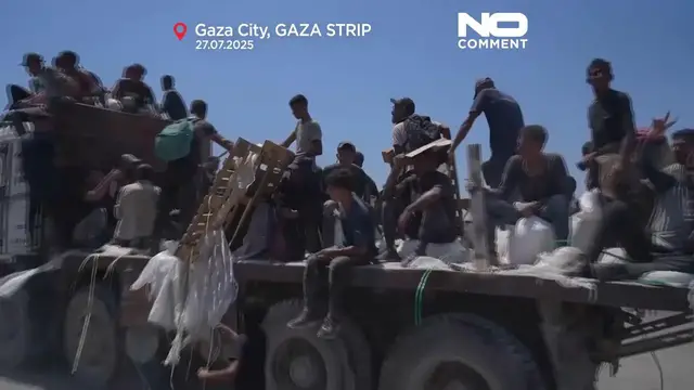 'Video thumbnail for Aid trucks move toward Gaza as Israel begins tactical pause'