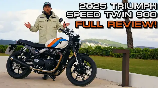 'Video thumbnail for 2025 Triumph Speed Twin 900 Review – First Ride'