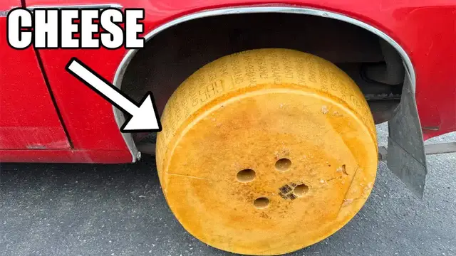 'Video thumbnail for waterjet channel: driving on cheese wheels? testing unconventional car tires!'