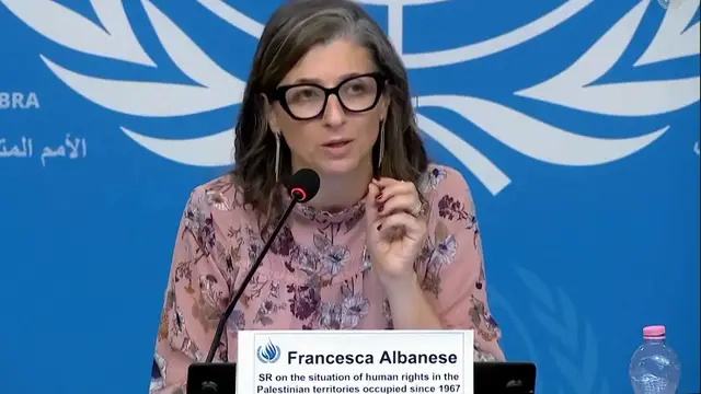 'Video thumbnail for UN expert says firms aiding Israel’s genocide can be prosecuted'